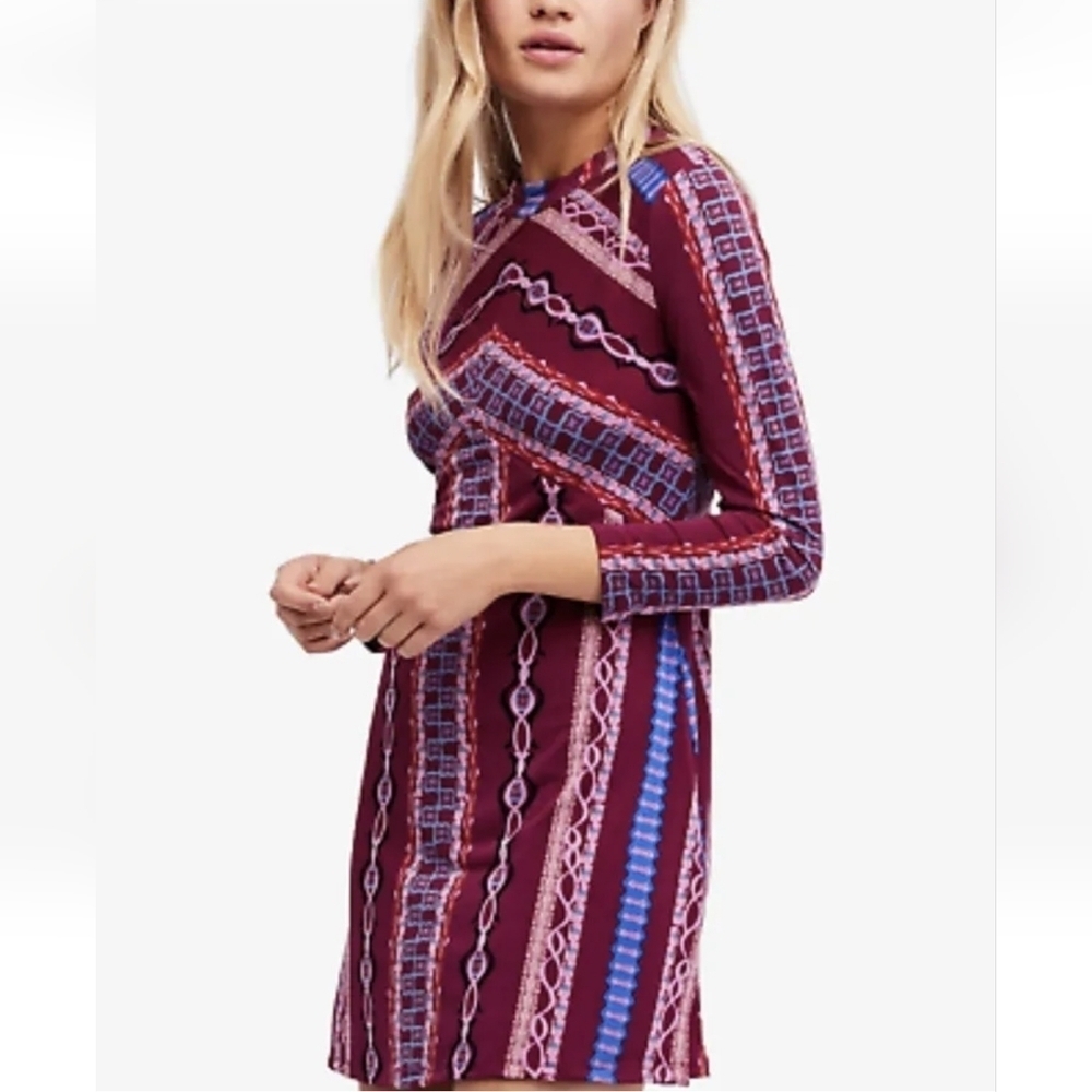Free People Stella Long Sleeve Mock Neck Fuchsia Mini Dress Women’s Medium - Picture 7 of 11